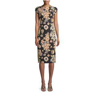 knee length dresses for ladies Andrea & Leo Couture A1485 Shimmer Floral Midi Dress Light Blue (SkyBlue) / 12